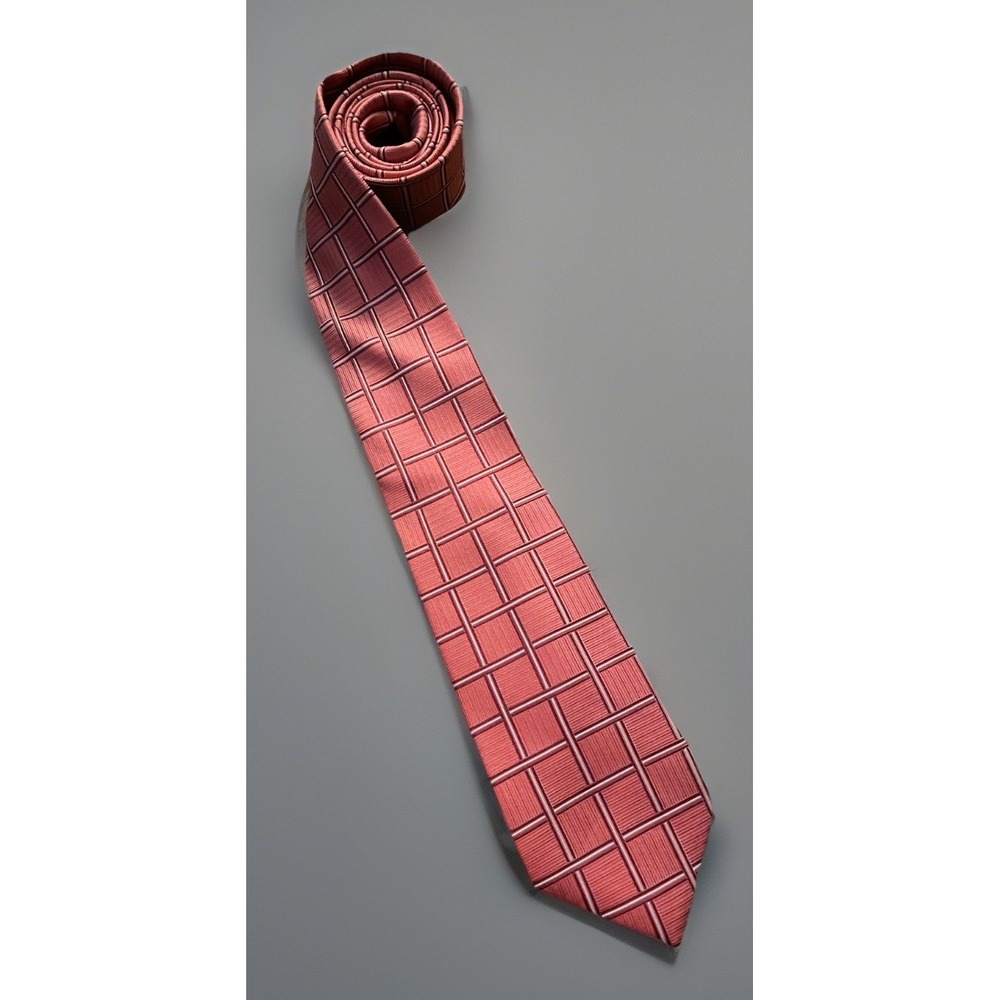 Westbury Neckwear Tie Pink White Checkered Weave Pattern 100% Silk JBHS